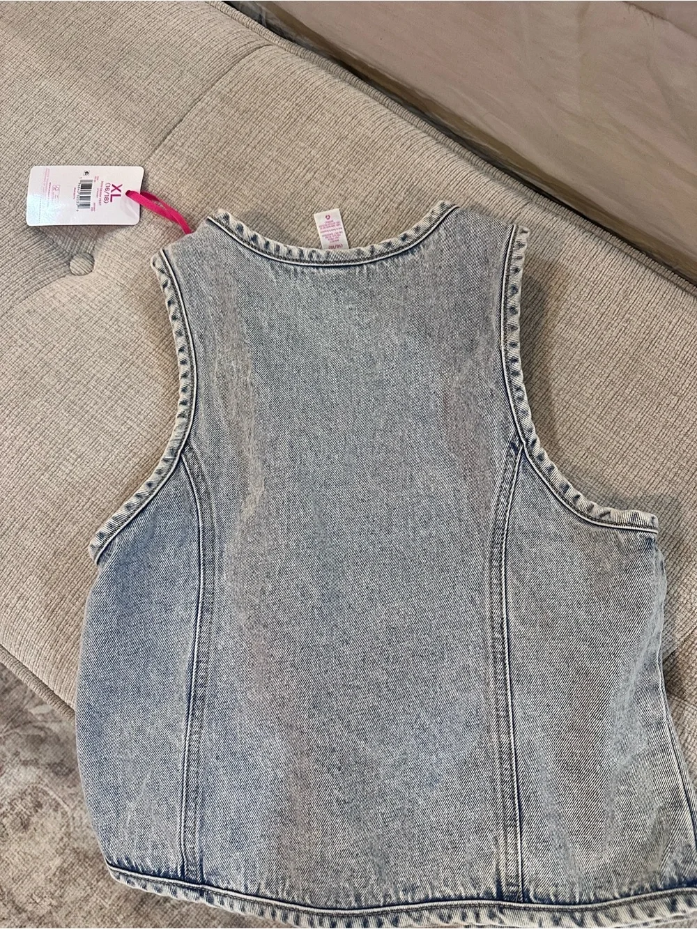 Justice Light Blue Acid Wash Denim Vest with Front Tie Closures